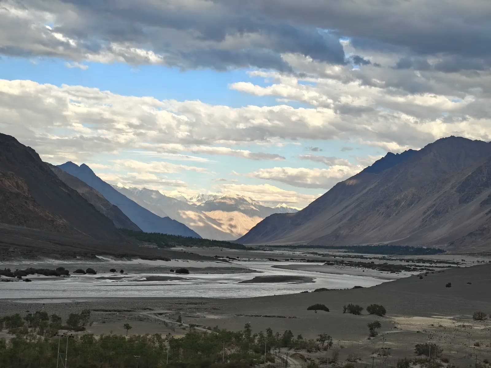 The braided Shyok river between mountain walls